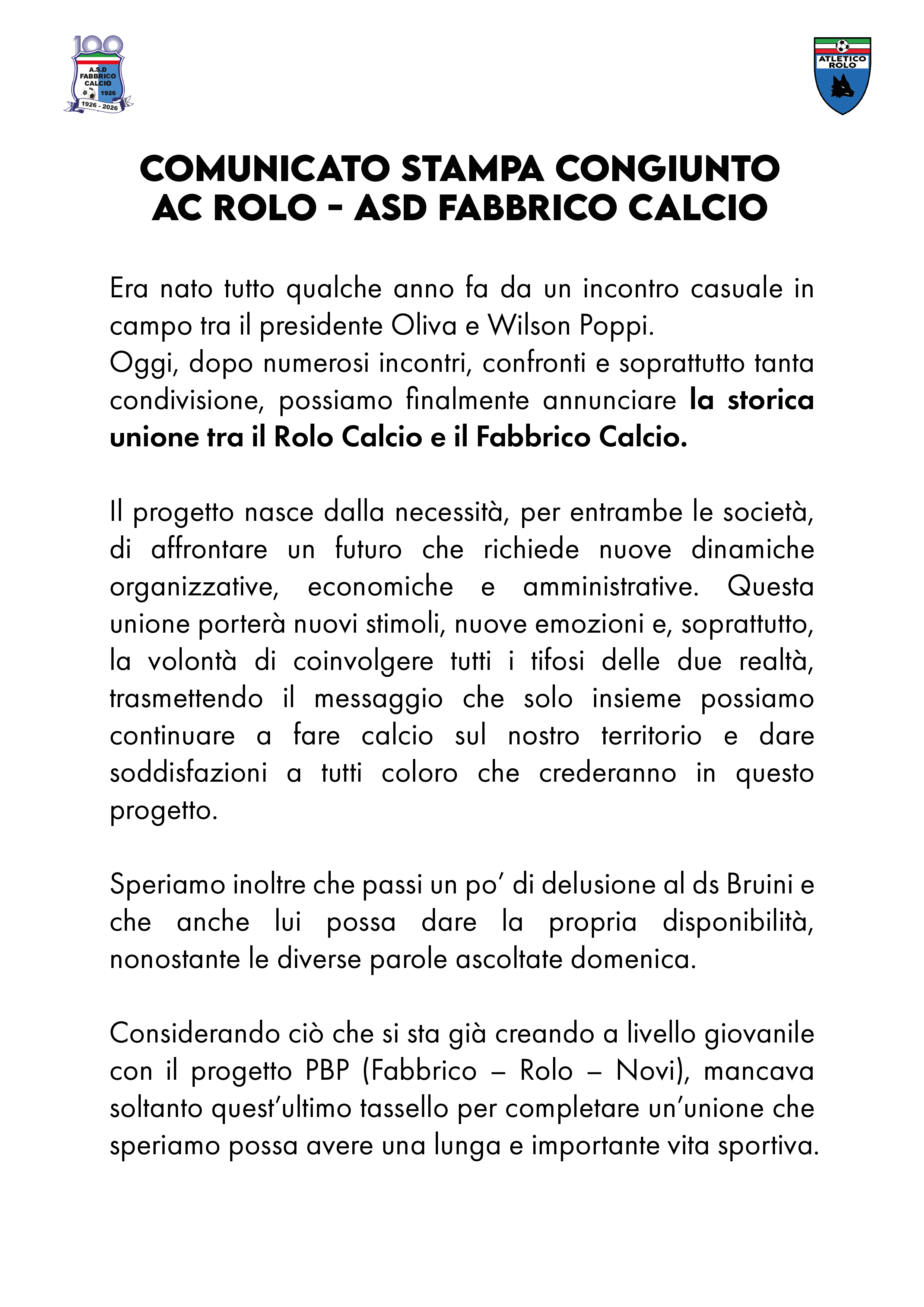 comunicato fabbrico rolo